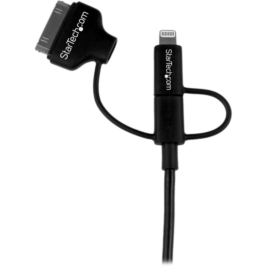 StarTech.com Câble combiné Apple Lightning 8 broches ou connecteur Dock 30 broches ou Micro USB vers USB de 1 m (3 pi) noir pour iPhone / iPod / iPad LTADUB1MB
