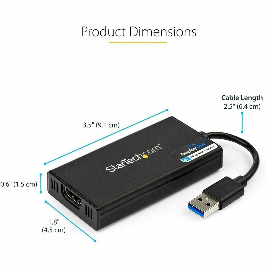StarTech.com Adaptateur USB 3.0 vers HDMI, 4K 30 Hz UHD, adaptateur d'affichage USB vers HDMI, carte vidéo/graphique externe pour Mac et Windows USB32HD4K