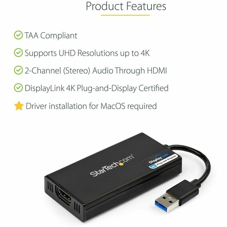 StarTech.com Adaptateur USB 3.0 vers HDMI, 4K 30 Hz UHD, adaptateur d'affichage USB vers HDMI, carte vidéo/graphique externe pour Mac et Windows USB32HD4K