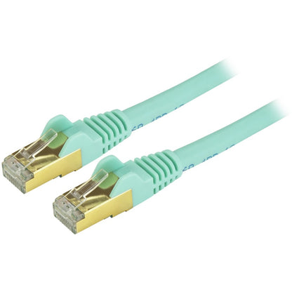 Câble Ethernet CAT6a StarTech.com de 3 m - Cordon de raccordement PoE 10 Gigabit catégorie 6a blindé sans accroc 100 W - Câblage certifié UL/TIA 10 GbE Aqua C6ASPAT10AQ