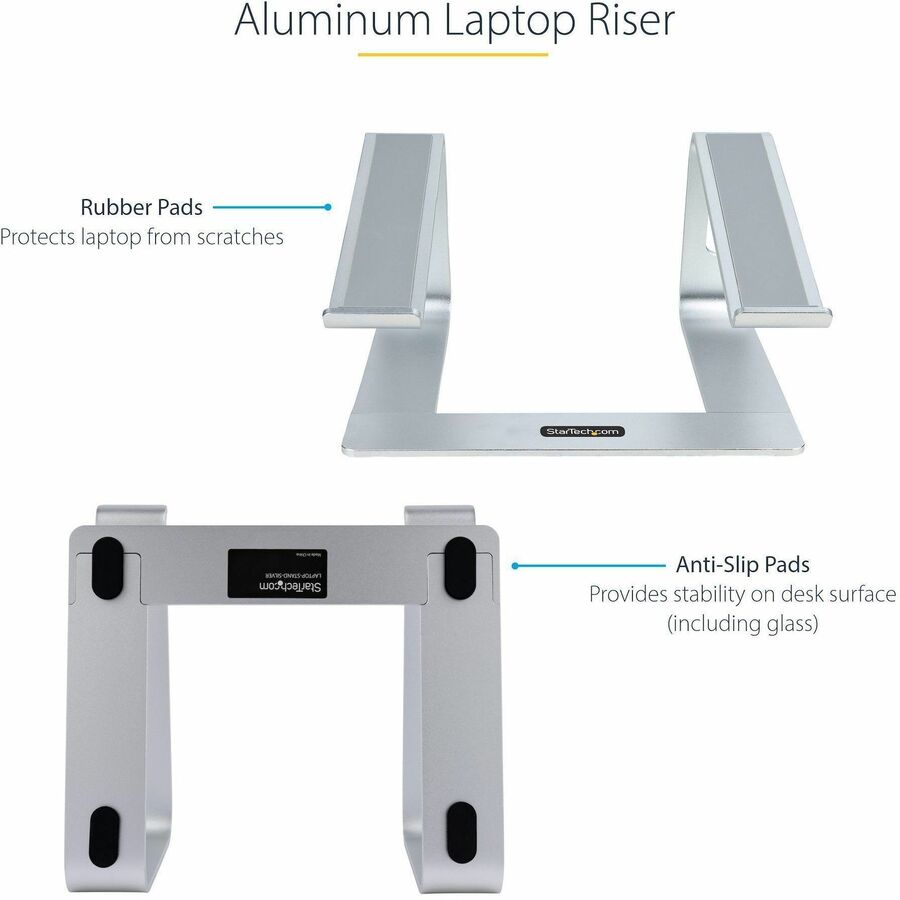 StarTech.com Support pour ordinateur portable pour bureau, supporte 5 kg/11 lb, aluminium, argent, support ergonomique pour ordinateur portable, support portable pour ordinateur portable pour bureau LAPTOP-STAND-SILVER