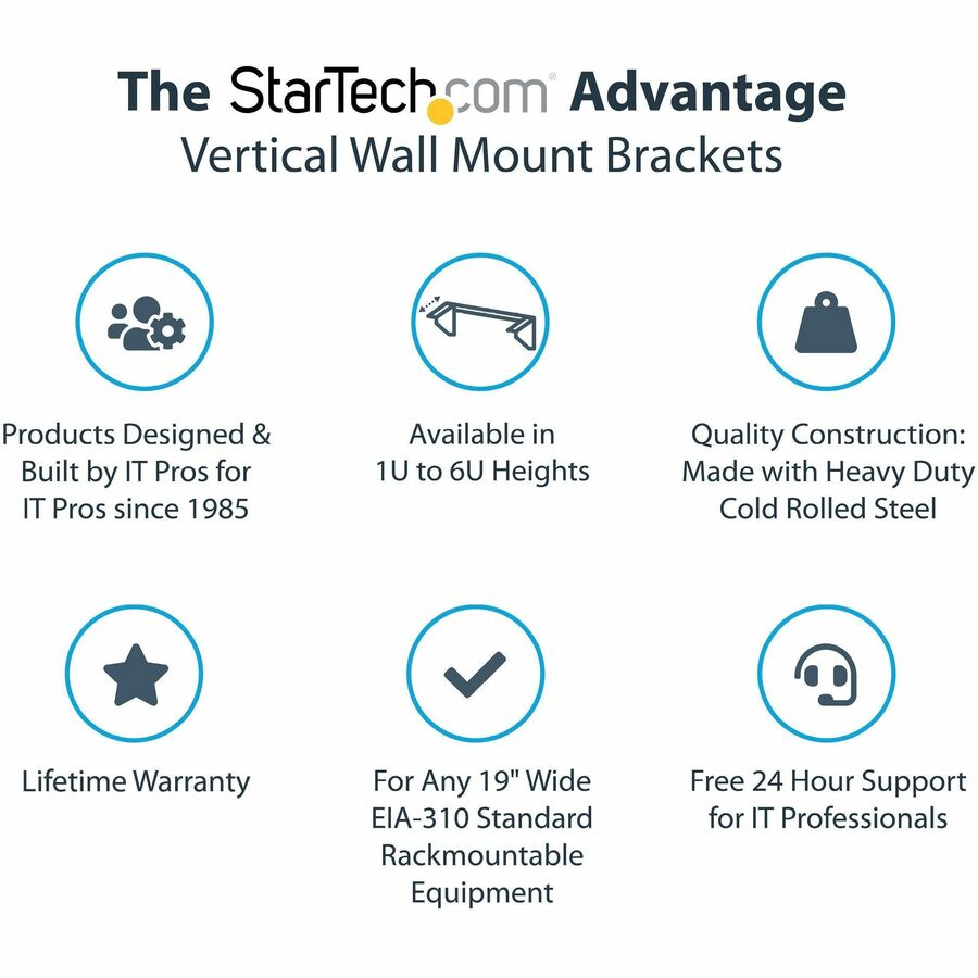 Support mural vertical en acier pour rack d'équipement StarTech.com 4U 19 pouces RK419WALLV