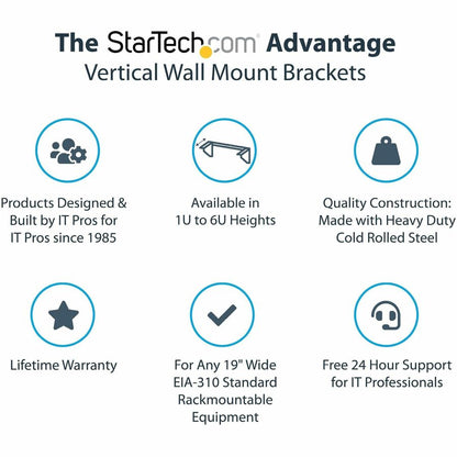 Support mural vertical en acier pour rack d'équipement StarTech.com 4U 19 pouces RK419WALLV
