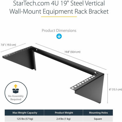 Support mural vertical en acier pour rack d'équipement StarTech.com 4U 19 pouces RK419WALLV