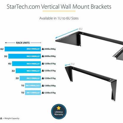 Support mural vertical en acier pour rack d'équipement StarTech.com 4U 19 pouces RK419WALLV