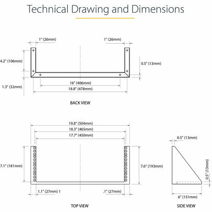 Support mural vertical en acier pour rack d'équipement StarTech.com 4U 19 pouces RK419WALLV