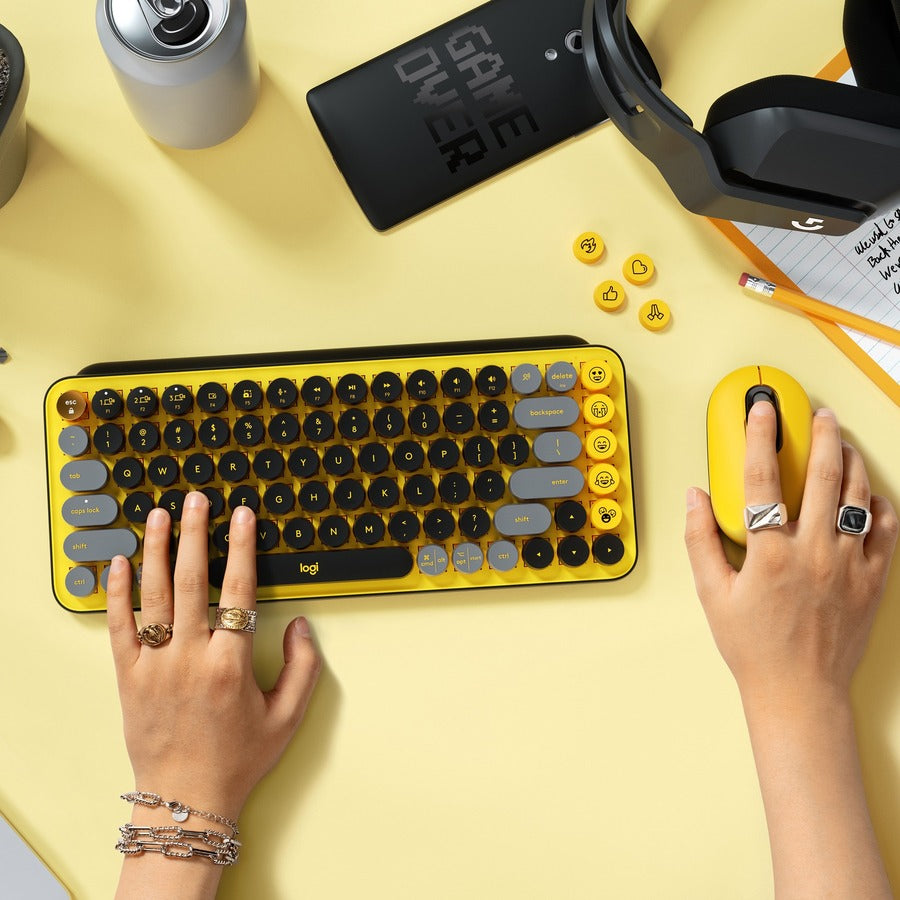 Clavier mécanique sans fil Logitech POP Keys avec touches emoji - Jaune éclatant 920-010707