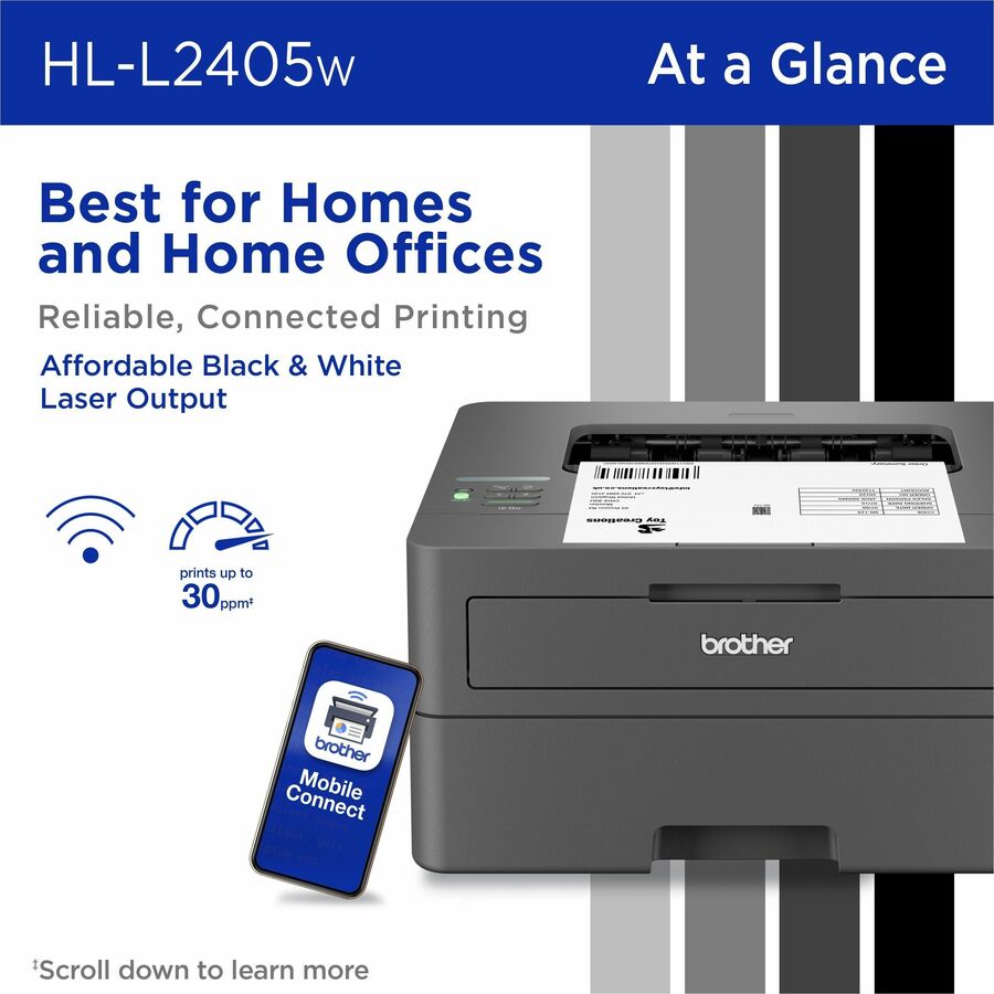 Imprimante laser sans fil de bureau Brother HLL2405W - Monochrome HLL2405W