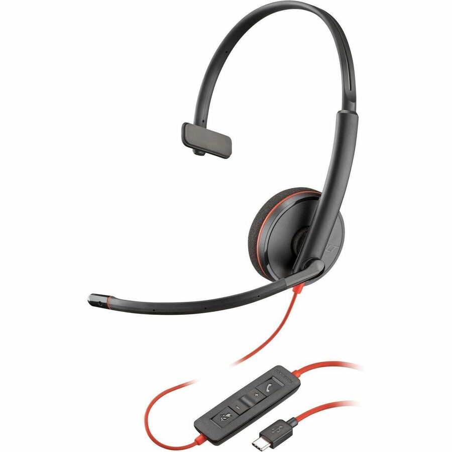 Casque d'écoute monaural USB-C noir Poly Blackwire 3210 + adaptateur USB-C/A (en vrac) 8X2J8A6