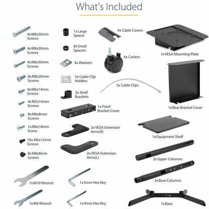 StarTech.com Mobile TV Cart, Support TV portable à roulettes, Support d'écran VESA 37-70 pouces (154 lb/70 kg), Étagère et rangement, Écran rotatif/inclinable MBLTVSTNDEC