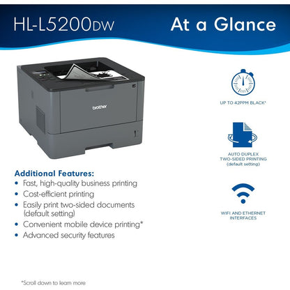 Brother HL HL-L5200DW Desktop Laser Printer - Monochrome HLL5200DW