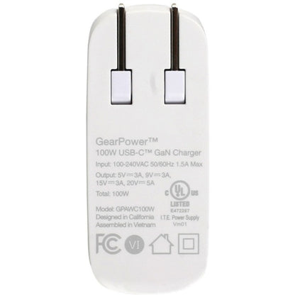 Chargeur USB-C GaN IOGEAR GearPower 100 W [USB-IF] GPAWC100W