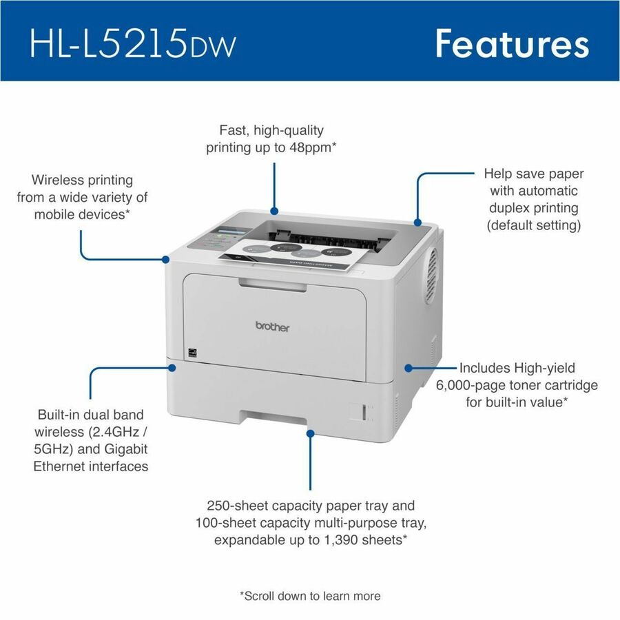 Imprimante laser sans fil de bureau Brother HL HL-L5215DW - Monochrome HL-L5215DW