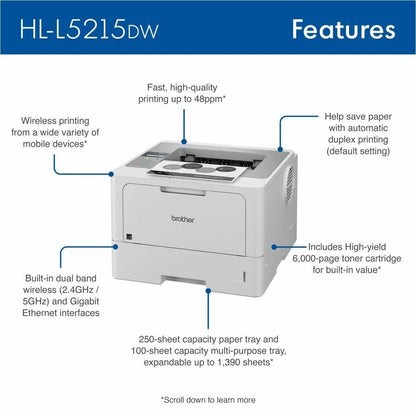 Imprimante laser sans fil de bureau Brother HL HL-L5215DW - Monochrome HL-L5215DW