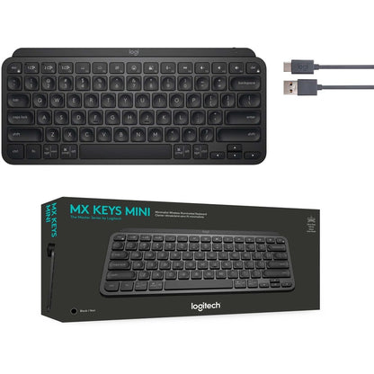Clavier sans fil minimaliste rétroéclairé Logitech MX Keys Mini, compact, Bluetooth, rétroéclairé, USB-C, compatible avec Apple macOS, iOS, Windows, Linux, Android, construction en métal (noir) 920-010475