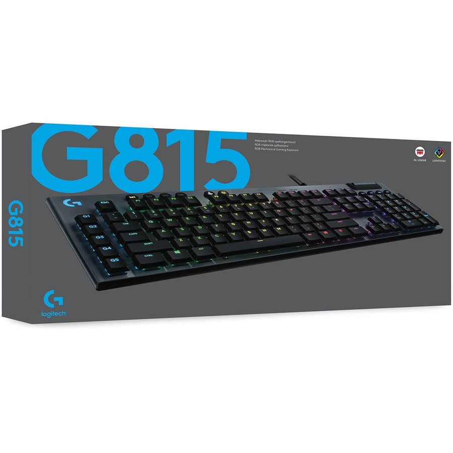 Clavier de jeu mécanique Logitech G815 LIGHTSYNC RGB avec commutateur à clé linéaire GL à profil bas, 5 touches G programmables, passthrough USB, contrôle multimédia dédié 920-009000