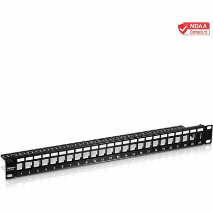 Panneau de brassage Keystone 1U vierge à 24 ports TRENDnet, boîtier de montage en rack métallique 1U 19", recommandé avec les prises Keystone Cat6 TC-K25C6 et TC-K50C6 (vendues séparément), noir, TC-KP24 TC-KP24