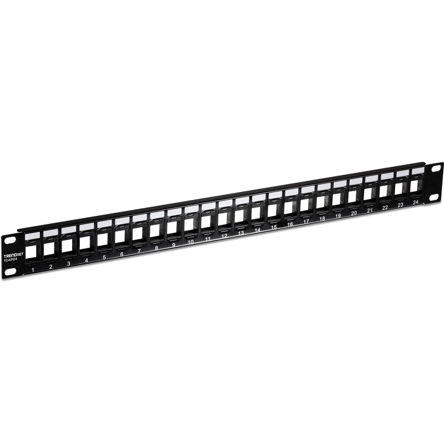 Panneau de brassage Keystone 1U vierge à 24 ports TRENDnet, boîtier de montage en rack métallique 1U 19", recommandé avec les prises Keystone Cat6 TC-K25C6 et TC-K50C6 (vendues séparément), noir, TC-KP24 TC-KP24