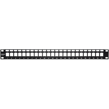Panneau de brassage Keystone 1U vierge à 24 ports TRENDnet, boîtier de montage en rack métallique 1U 19", recommandé avec les prises Keystone Cat6 TC-K25C6 et TC-K50C6 (vendues séparément), noir, TC-KP24 TC-KP24
