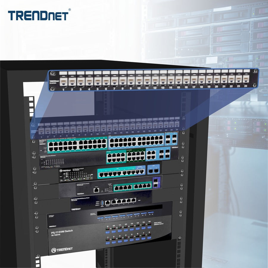 Panneau de brassage Keystone 1U vierge à 24 ports TRENDnet, boîtier de montage en rack métallique 1U 19", recommandé avec les prises Keystone Cat6 TC-K25C6 et TC-K50C6 (vendues séparément), noir, TC-KP24 TC-KP24
