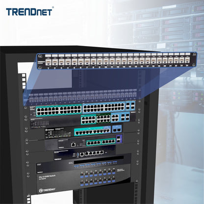 Panneau de brassage Keystone 1U vierge à 24 ports TRENDnet, boîtier de montage en rack métallique 1U 19", recommandé avec les prises Keystone Cat6 TC-K25C6 et TC-K50C6 (vendues séparément), noir, TC-KP24 TC-KP24