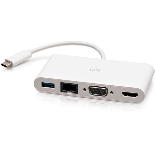 Adaptateur USB C vers HDMI, VGA, USB A et RJ45 C2G - 4K 30 Hz - Blanc C2G29829