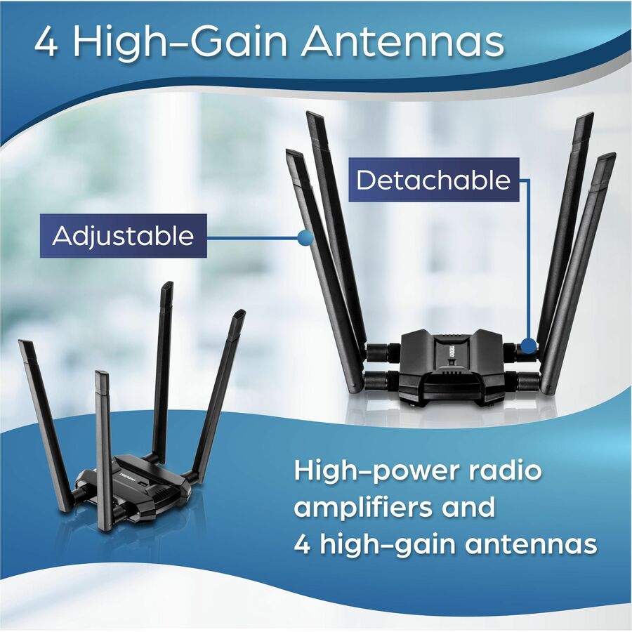 TRENDnet AC1900 High Power Dual Band Wireless USB Adapter, Increase-Extend WiFi Wireless Coverage, Stream 4K HD Video, Windows-Mac OS Compatible, USB 3.0 to USB Type A, Black, TEW-809UB TEW-809UB