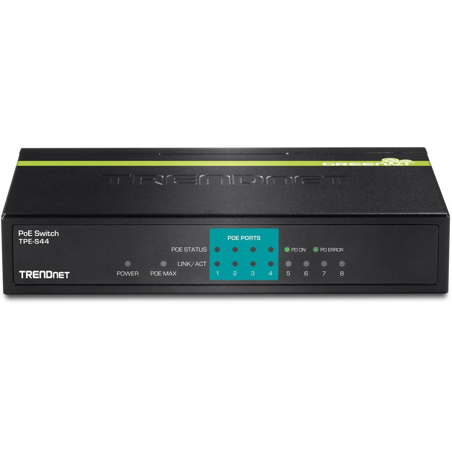 Commutateur PoE 10/100 Mbps à 8 ports TRENDnet, 4 ports 10/100, 4 ports PoE 10/100, budget d'alimentation PoE 30 W, capacité de commutation 1,6 Gbps, 802.3af, protection à vie, noir, TPE-S44 TPE-S44