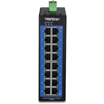 TRENDnet Switch DIN-Rail géré Gigabit industriel L2 à 16 ports, commutateur de couche 2, 16 ports Gigabit, capacité de commutation de 32 Gbit/s, commutateur Gigabit pour températures extrêmes, protection à vie, noir, TI-G160i TI-G160I