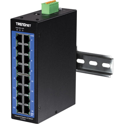 TRENDnet Switch DIN-Rail géré Gigabit industriel L2 à 16 ports, commutateur de couche 2, 16 ports Gigabit, capacité de commutation de 32 Gbit/s, commutateur Gigabit pour températures extrêmes, protection à vie, noir, TI-G160i TI-G160I