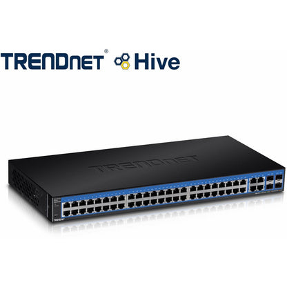 TRENDnet Switch Web Smart Gigabit 52 ports, 48 ​​ports Gigabit RJ-45, 4 ports Gigabit partagés (RJ-45 ou SFP), capacité de commutation 104 Gbps, VLAN, QoS, LACP, IPv6, protection à vie, noir, TEG-524WS TEG-524WS
