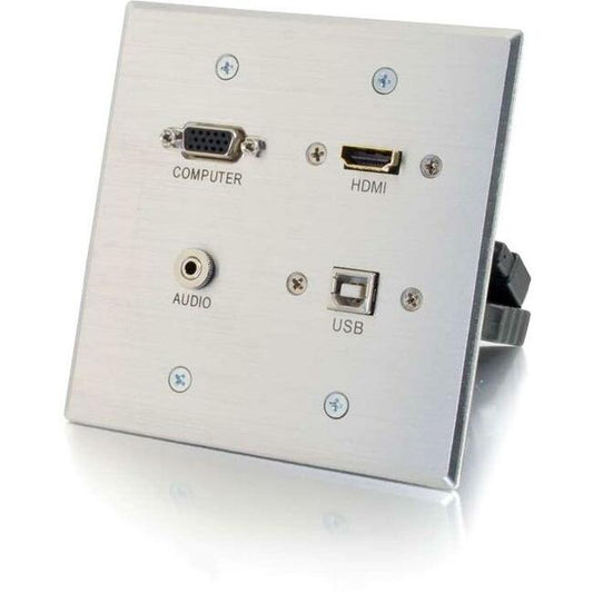 Plaque murale double pour câbles HDMI, VGA, 3,5 mm et USB C2G - Aluminium 39703