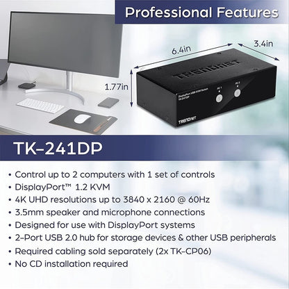 Commutateur KVM DisplayPort à 2 ports TRENDnet TK-241DP (version 1.0R) TK-241DP