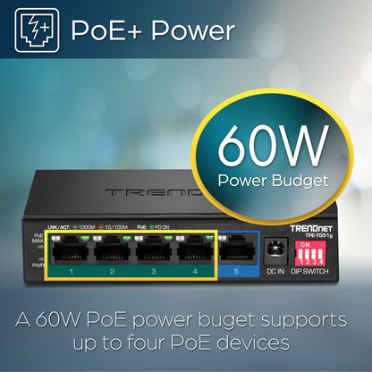 Commutateur PoE+ Gigabit à 5 ports TRENDnet TPE-TG51g
