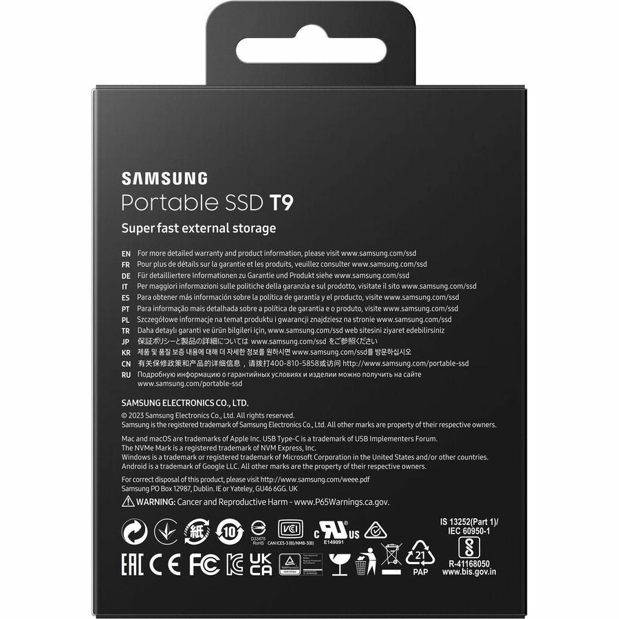 Disque SSD portable robuste Samsung T9 4 To - Externe - PCI Express NVMe - Noir MU-PG4T0B/AM
