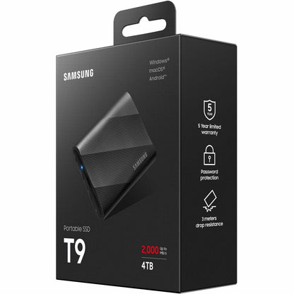 Disque SSD portable robuste Samsung T9 4 To - Externe - PCI Express NVMe - Noir MU-PG4T0B/AM