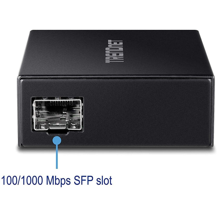 Convertisseur de média fibre 1000BASE-T vers SFP TRENDnet ; Convertisseur de média Gigabit Ethernet vers SFP ; Capacité de commutation 4 Gbit/s ; TFC-GSFP TFC-GSFP
