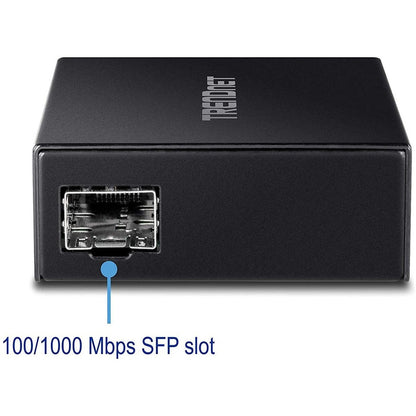 Convertisseur de média fibre 1000BASE-T vers SFP TRENDnet ; Convertisseur de média Gigabit Ethernet vers SFP ; Capacité de commutation 4 Gbit/s ; TFC-GSFP TFC-GSFP