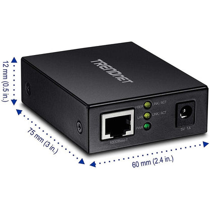 Convertisseur de média fibre 1000BASE-T vers SFP TRENDnet ; Convertisseur de média Gigabit Ethernet vers SFP ; Capacité de commutation 4 Gbit/s ; TFC-GSFP TFC-GSFP