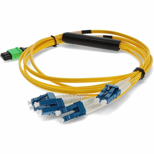 Câble de raccordement jaune AddOn 10 m MPO vers 4xLC Duplex Fanout SMF pour Juniper MTP-4LC-S10M-AO