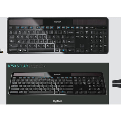 Clavier solaire sans fil Logitech K750 pour Windows, sans fil 2,4 GHz avec récepteur USB Unifying, ultra-mince, compatible avec PC, ordinateur portable 920-002912