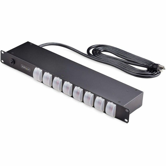 StarTech.com PDU à montage en rack horizontal à 8 prises, multiprise 1U, interrupteurs marche/arrêt, disjoncteur 15 A, cordon de 2,4 m, NEMA 5-15P/R 8NS8-RACK-MOUNT-PDU