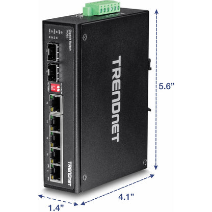 Commutateur industriel renforcé à 6 ports sur rail DIN Gigabit TRENDnet, capacité de commutation de 12 Gbit/s, boîtier métallique IP30 (-40 à 167 °F), supports de montage sur rail DIN et muraux inclus, protection à vie, noir, TI-G62 TI-G62