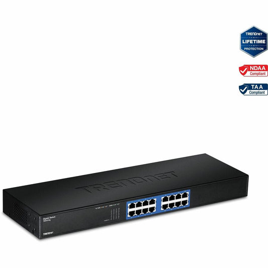 TRENDnet Switch Gigabit GREENnet non géré à 16 ports, 16 ports RJ-45, capacité de commutation de 32 Gbit/s, sans ventilateur, montable en rack, commutateur Ethernet réseau, protection à vie, noir, TEG-S16G TEG-S16g