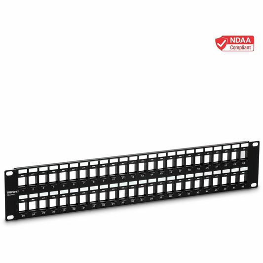 Panneau de raccordement HD Keystone 2U vierge à 48 ports TRENDnet, boîtier de montage en rack 2U 19", panneau de raccordement réseau HD Keystone, recommandé avec les prises Keystone Cat6 TC-K25C6 et TC-K50C6 (vendues séparément), noir, TC-KP48 TC-KP48
