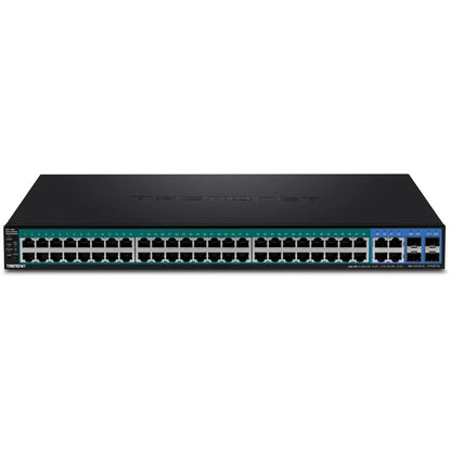 TRENDnet Commutateur Web Smart PoE+ Gigabit 52 ports, 48 ​​ports PoE+ Gigabit, 4 ports Gigabit partagés (RJ-45 ou SFP), budget d'alimentation PoE 370 W, capacité de commutation 104 Gbit/s, protection à vie, noir, TPE-5240WS TPE-5240WS