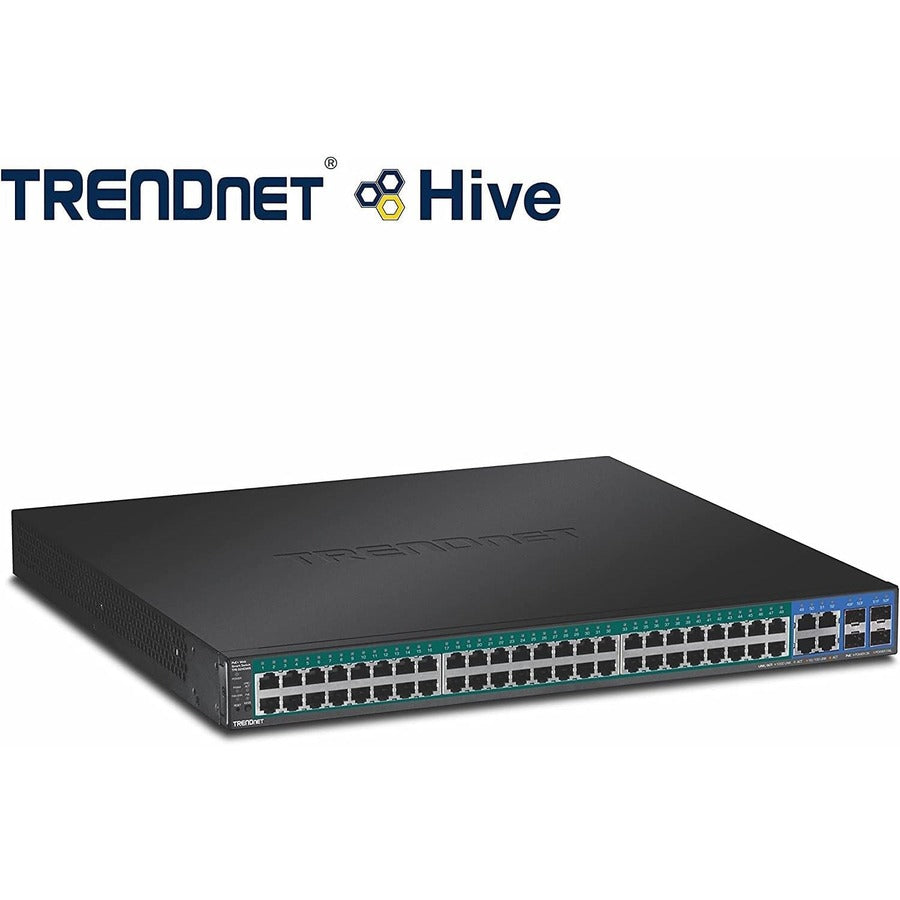 TRENDnet Commutateur Web Smart PoE+ Gigabit 52 ports, 48 ​​ports PoE+ Gigabit, 4 ports Gigabit partagés (RJ-45 ou SFP), budget d'alimentation PoE 370 W, capacité de commutation 104 Gbit/s, protection à vie, noir, TPE-5240WS TPE-5240WS