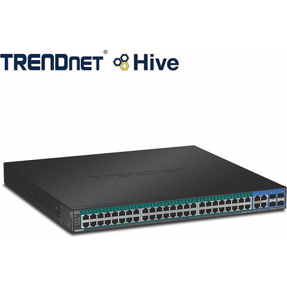 TRENDnet Commutateur Web Smart PoE+ Gigabit 52 ports, 48 ​​ports PoE+ Gigabit, 4 ports Gigabit partagés (RJ-45 ou SFP), budget d'alimentation PoE 370 W, capacité de commutation 104 Gbit/s, protection à vie, noir, TPE-5240WS TPE-5240WS