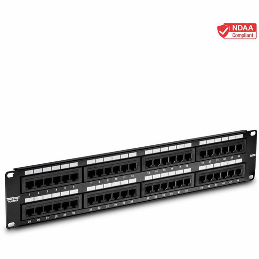 Panneau de brassage non blindé TRENDnet Cat6 48 ports, montage mural ou en rack, compatible avec le câblage Cat3, 4, 5, 5e, 6, pour applications Ethernet, Fast Ethernet, Gigabit, noir, TC-P48C6 TC-P48C6