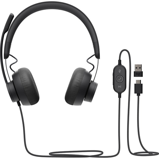 Casque supra-auriculaire filaire Logitech Zone 750 avec microphone antibruit avancé, adaptateur USB-C simple et USB-A inclus, compatibilité plug-and-play pour tous les appareils 981-001103